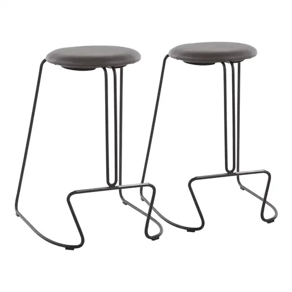 LumiSource Finn Counter Stools - Black Steel & Grey Faux Leather (Set of 2)