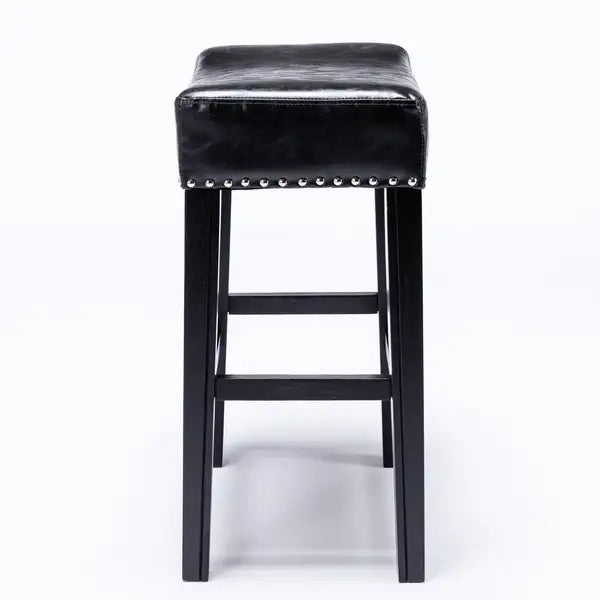 Black Farmhouse Counter Height Bar Stools (Set of 2) - 26" Backless Faux Leather Kitchen Island Chairs - Minihomy