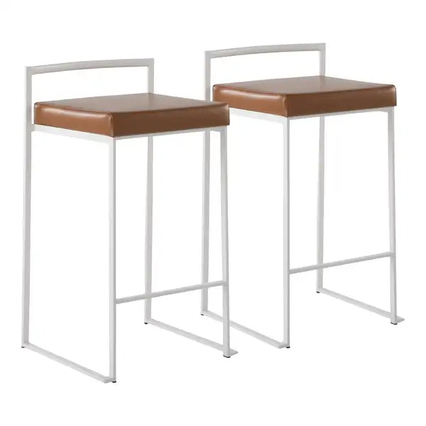 LumiSource Fuji White Counter Stools (Set of 2) - Faux Leather