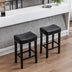 Black Counter Height Bar Stools (Set of 2) - Faux Leather, Backless, Farmhouse Style, 29" - Minihomy