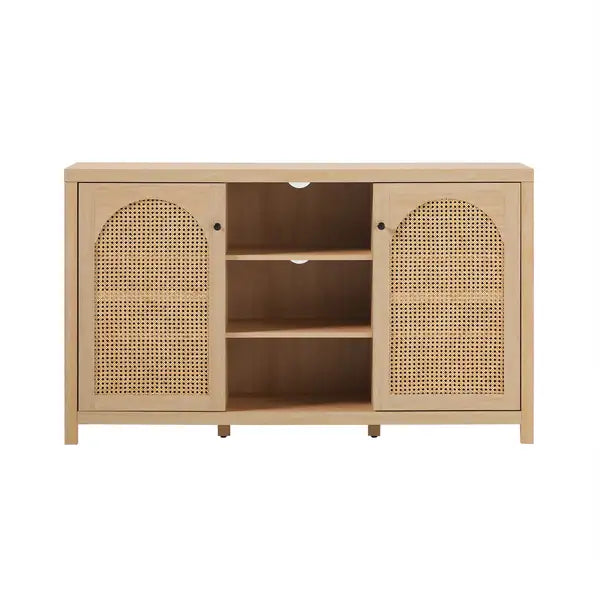 Black Transitional 58" Arched Rattan Sideboard with 2 Doors - Minihomy