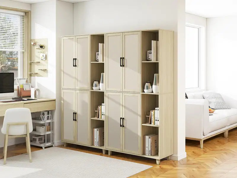 4-Door Storage Cabinet with 8 Adjustable Shelves