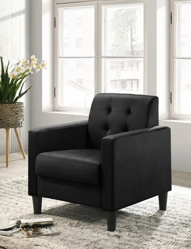 Hale Black Velvet Accent Chair - 27.5" Tufted Armchair