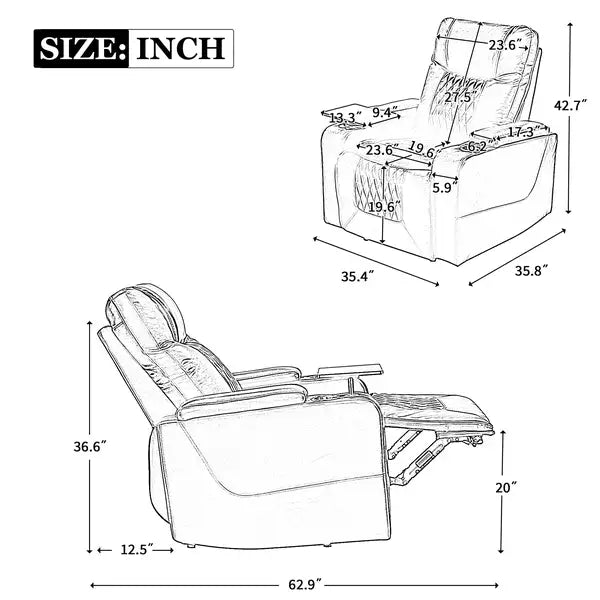 Power Recliner with USB, Storage, Cup Holders & Swivel Tray - Black