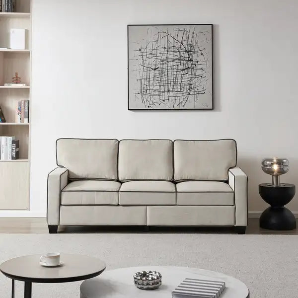 Beige Corduroy Sofa with Storage - Living Room Furniture