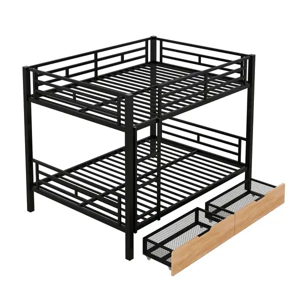 Full Size Metal Convertible Bunk Bed with 2 Drawers - Black - Minihomy