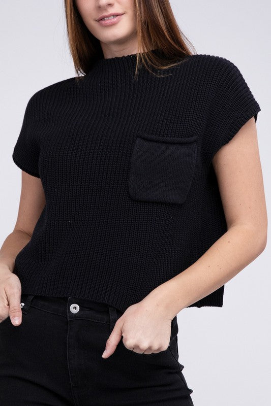 Mock Neck Short Sleeve Cropped Sweater for Women - Stylish Knit Top