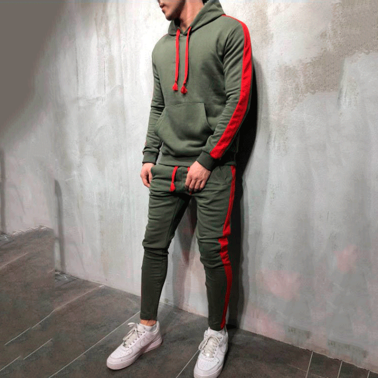 Men's hooded striped sweater suit