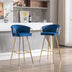 26 Inch Velvet Bar Stools Set of 2, Chrome Footrest, Golden Legs, Blue - Minihomy