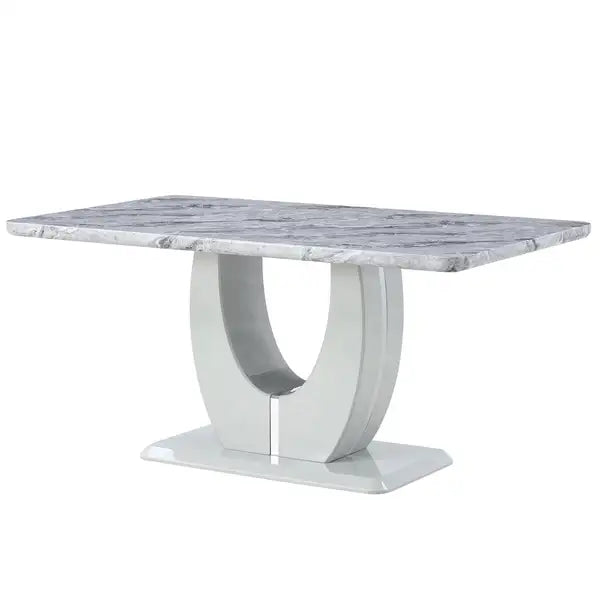 Modern Marble Dining Table & Chair Set - Rectangular, Minimalist, Soft Cushions (F-1280) - Minihomy