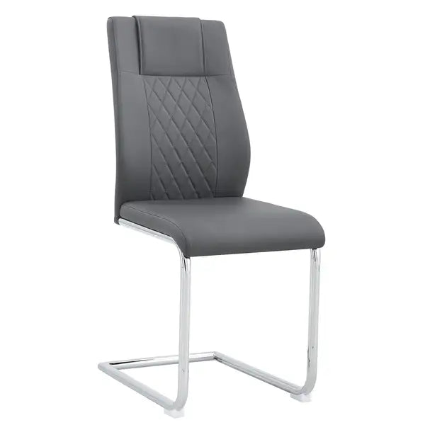 Modern Dining Chairs Set of 4, Faux Leather Padded Seat, Metal Legs, Grey - Minihomy