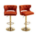 Orange Velvet Bar Stools with Back & Footrest - Set of 2 - Counter Height Dining Chairs - Minihomy