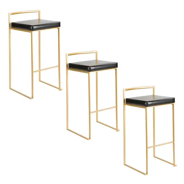 LumiSource Fuji Gold Barstools (Set of 3) - 30" Faux Leather