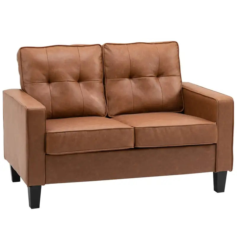 Brown PU Leather Loveseat Sofa - 51" Tufted 2-Seater