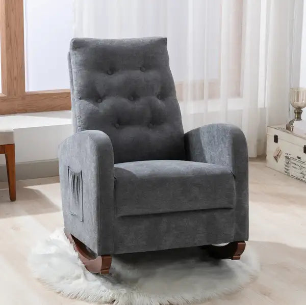 Modern Nursery Rocking Chair, High Back, Padded Seat, Baby Room