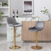 Adjustable Bar Stools Set of 2, Grey Velvet & Gold Legs, Swivel Chrome Base - Minihomy