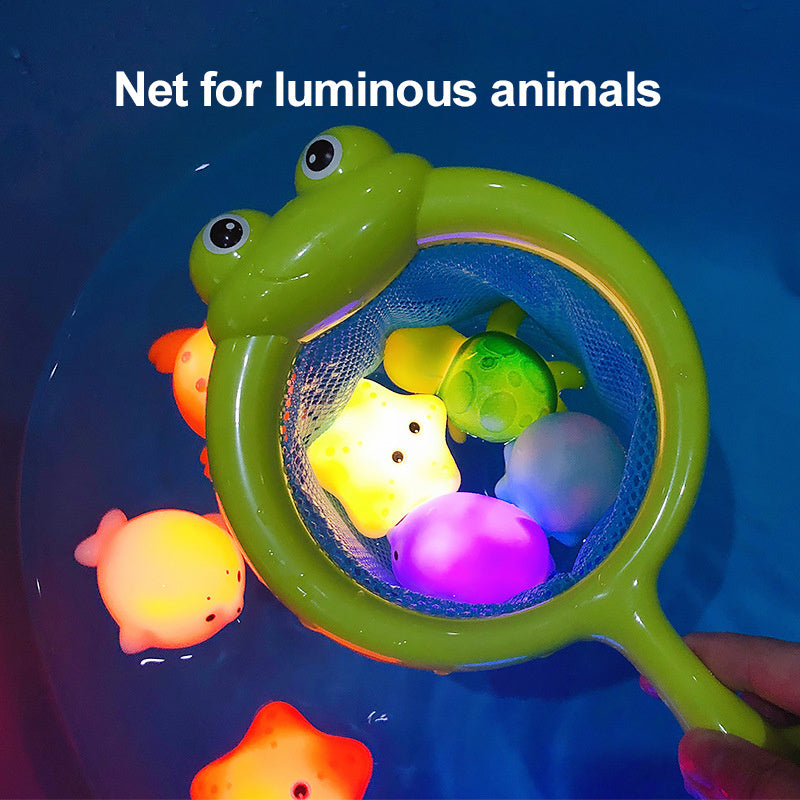 Baby Bath Toys - Soft Rubber Floating Luminous Frogs for Kids - Funny Wash & Play Gift