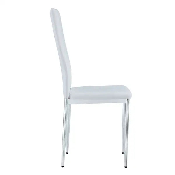 Modern Dining Chairs Set of 4 | White Upholstery, Silver Metal Legs, High Backrest - Restaurant, Living Room, Kitchen, Office - Minihomy