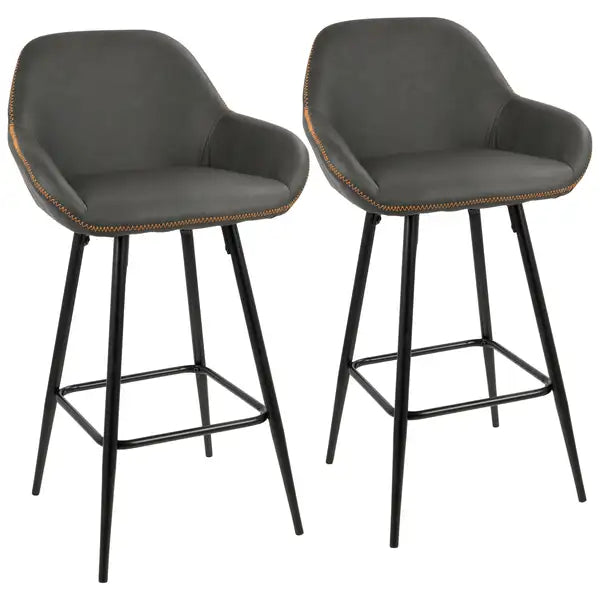 LumiSource Clubhouse Grey Counter Stools (Set of 2) - 26" Black Frame