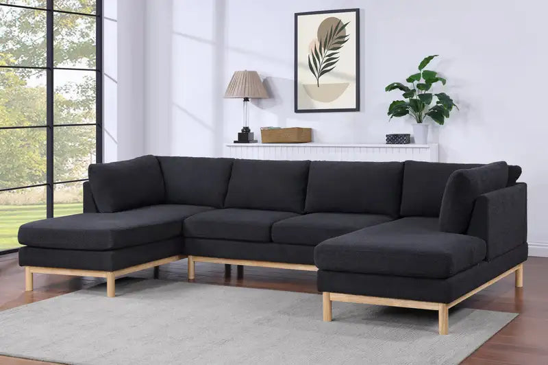 Black Sherpa U-Shaped Sectional Sofa (124") - Hallie