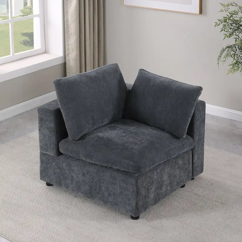 Grey Chenille Modular Sectional Sofa Corner Chair