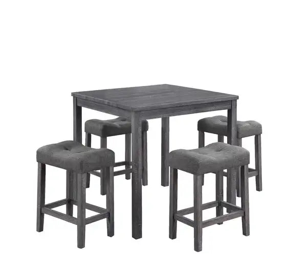 5 Piece Counter Height Pub Table Set with Tufted Gray Linen Stools - Lucian Gray - Minihomy