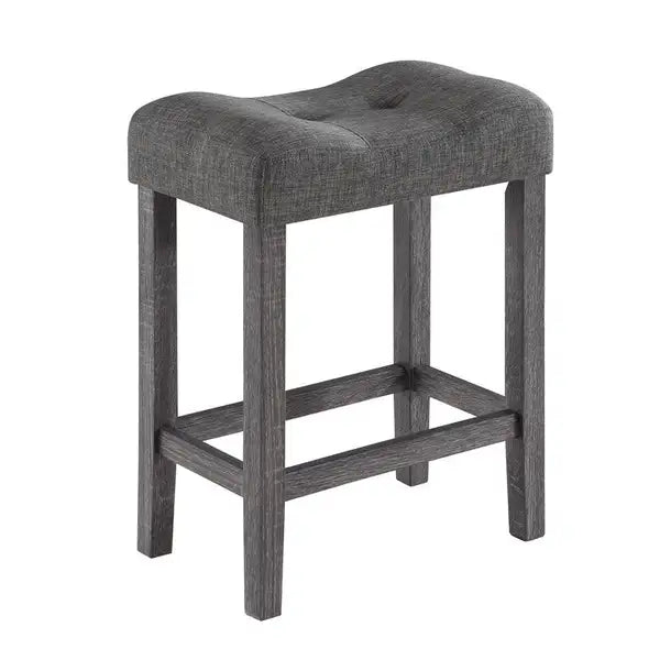 5 Piece Counter Height Pub Table Set with Tufted Gray Linen Stools - Lucian Gray - Minihomy