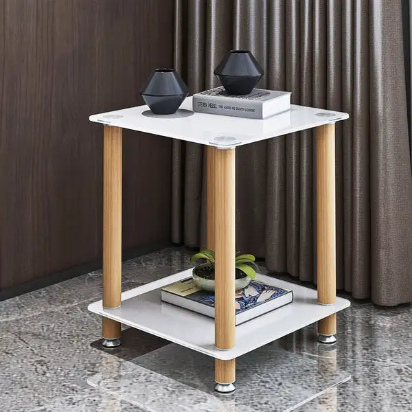 White Oak 2-Tier Side Table with Storage - Modern Nightstand & Sofa Table