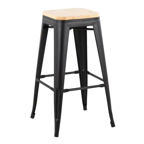 LumiSource Oregon Black Steel & Wood Barstools (Set of 2)