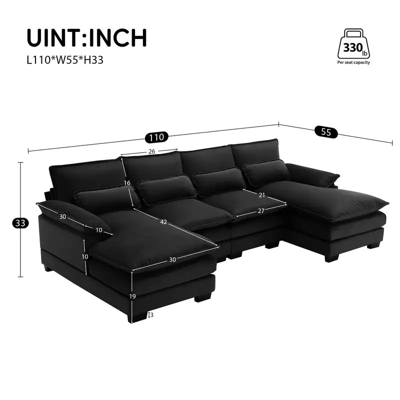 Modern U-Shaped Sectional Sofa - 6-Seat Sleeper Sofa with Chaise Lounge