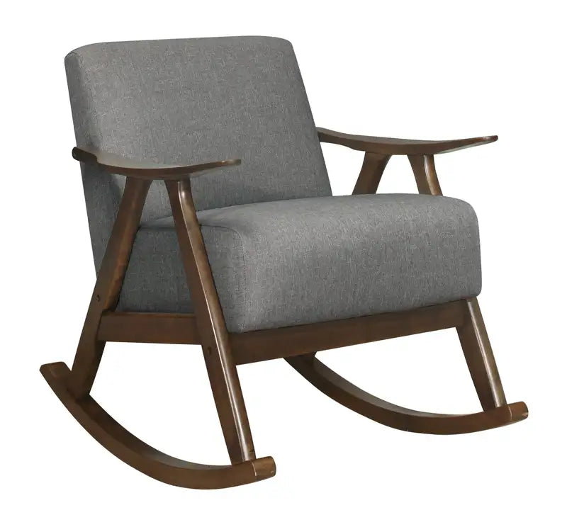 Gray Fabric Rocking Chair - Modern Dark Walnut Wood Frame