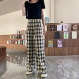 Plaid Wide Leg Pants Women Casual Pants