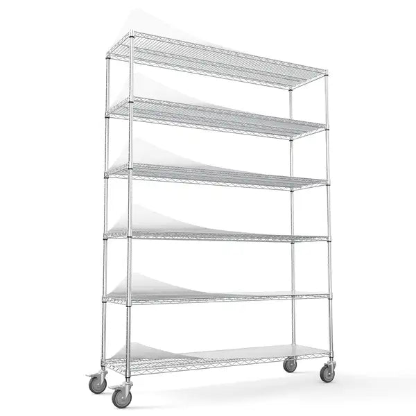 Heavy Duty 6-Tier Wire Shelving Unit - 6000 lbs Capacity, Adjustable Height, with Wheels