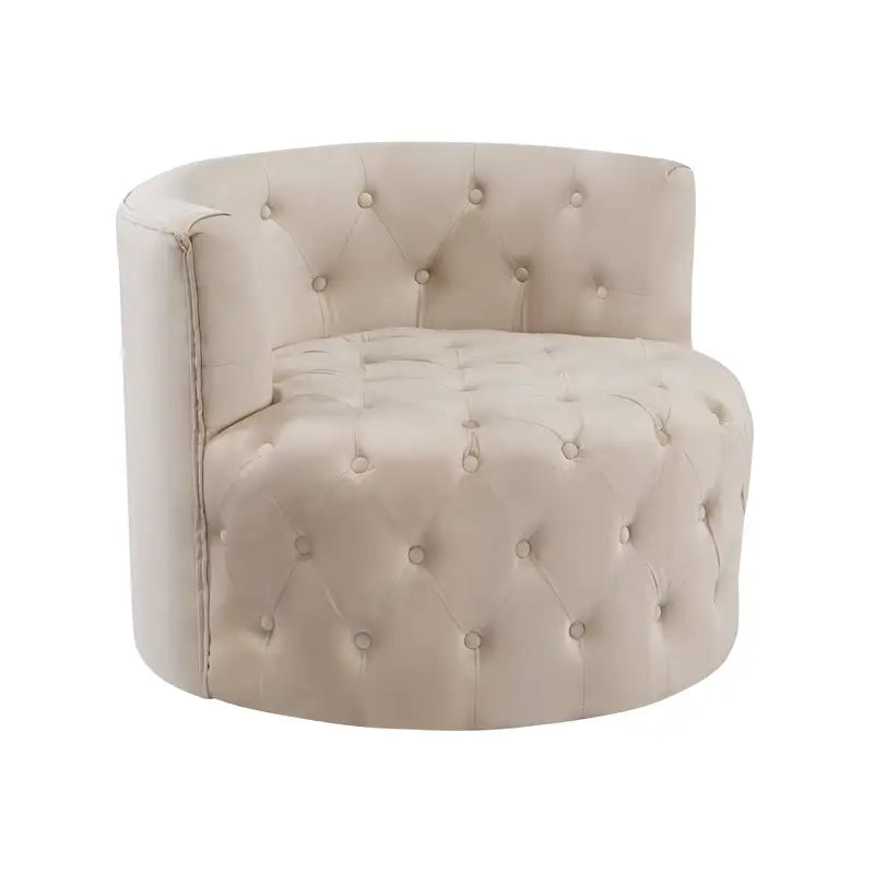 Beige Velvet Swivel Accent Chair - Modern Tufted Barrel Chair