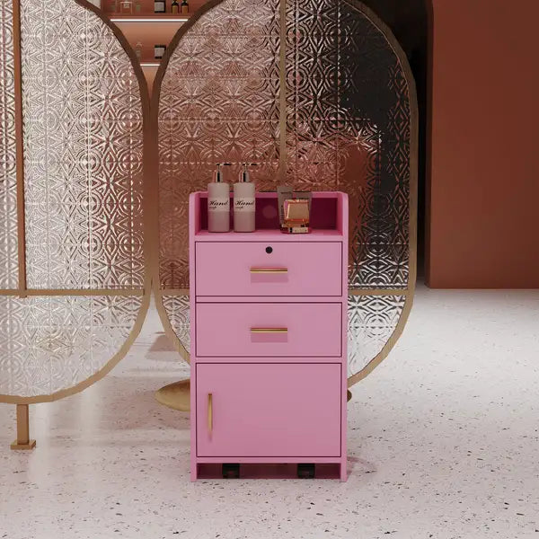 Salon Storage Cabinet with Lock & Hair Dryer Holder