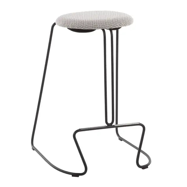 LumiSource Finn Counter Stools - Set of 2, Black Steel & Light Grey Fabric