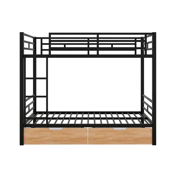 Full Size Metal Convertible Bunk Bed with 2 Drawers - Black - Minihomy