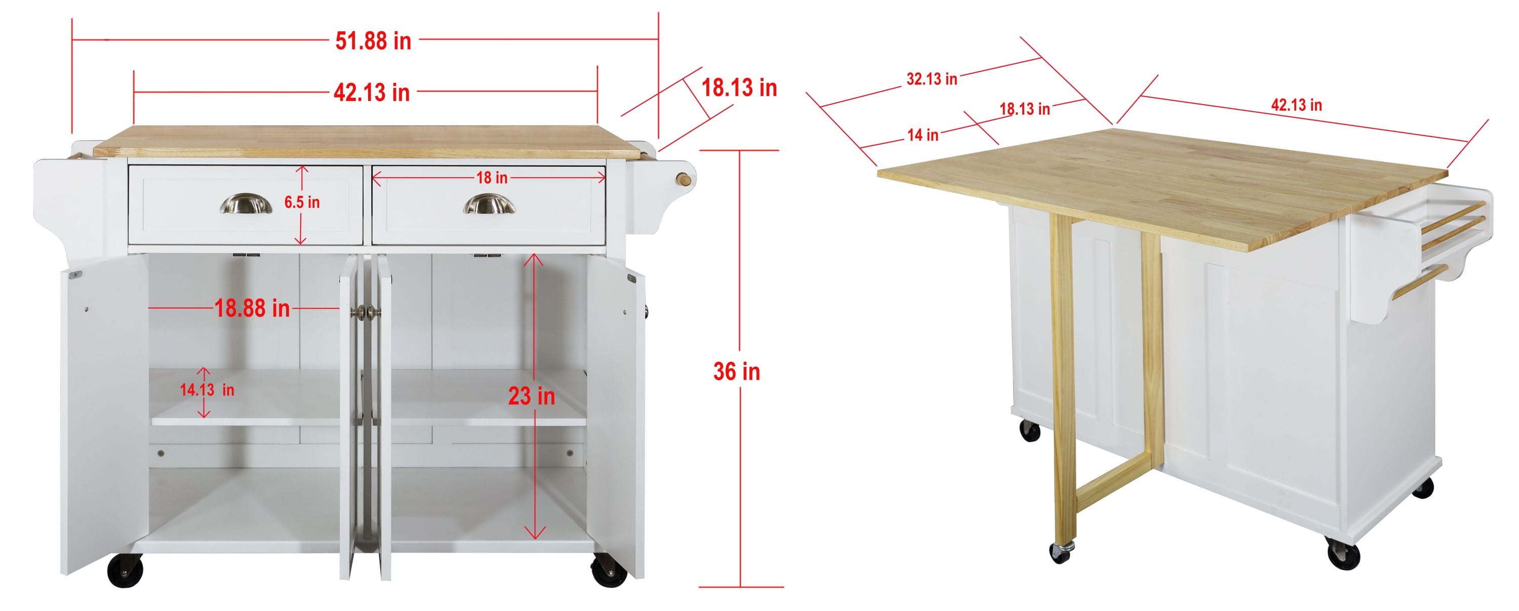 Cambridge Kitchen Island with Natural Wood Top & Storage