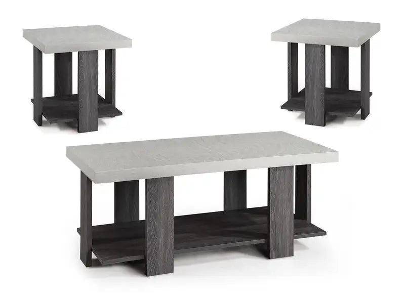 Gray 3-Piece Wooden Cocktail Table Set: Coffee & End Tables