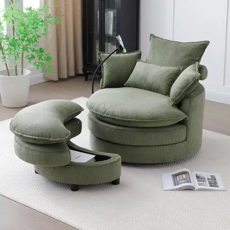 Modern Swivel Barrel Chair with 4 Pillows - Green Accent Chair