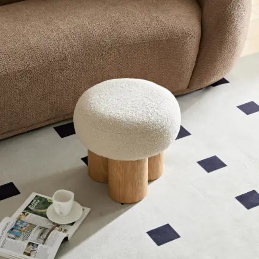 Walnut Mushroom Stool with Plush Cushion - Wooden Barrel Design