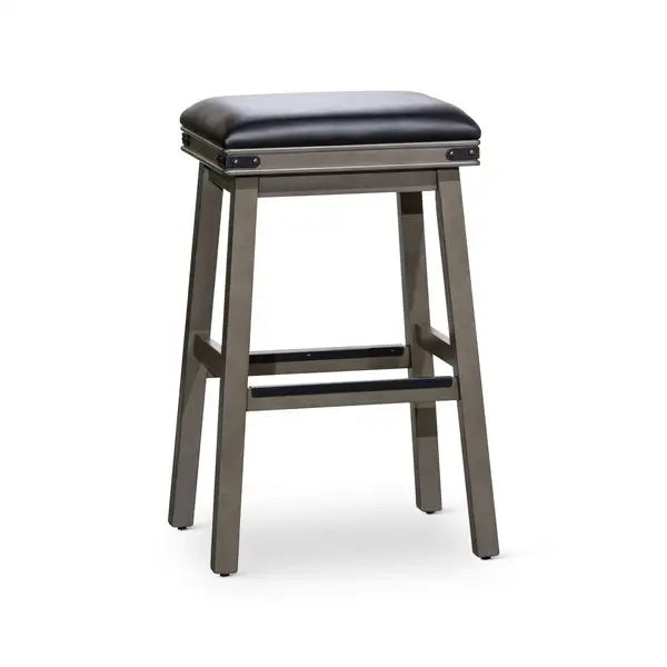 30" Weathered Gray Bar Stool with Black Leather Seat - Minihomy