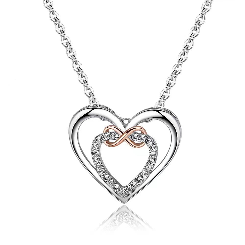 Heart-shaped Two-color Infinite 8-shaped Rhinestone Spring Necklace