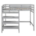 Full Size Loft Bed with Storage Staircase & Clothes Hanger - Gray - Minihomy