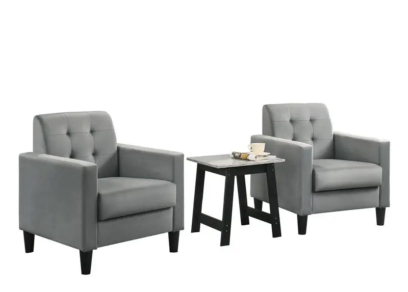 Gray Velvet Armchair & End Table Living Room Set - Hale