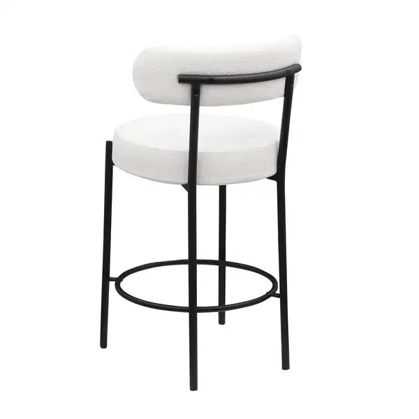 Modern Counter Height Stools Set of 2 - White Upholstered Barstools with Footrest for Kitchen & Dining Room - Minihomy