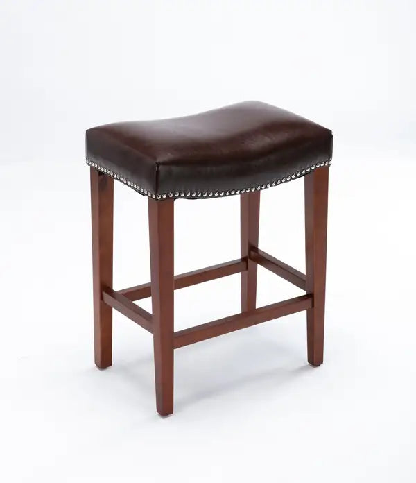 Dark Brown Leather Barstools - Set of 2 - Minihomy