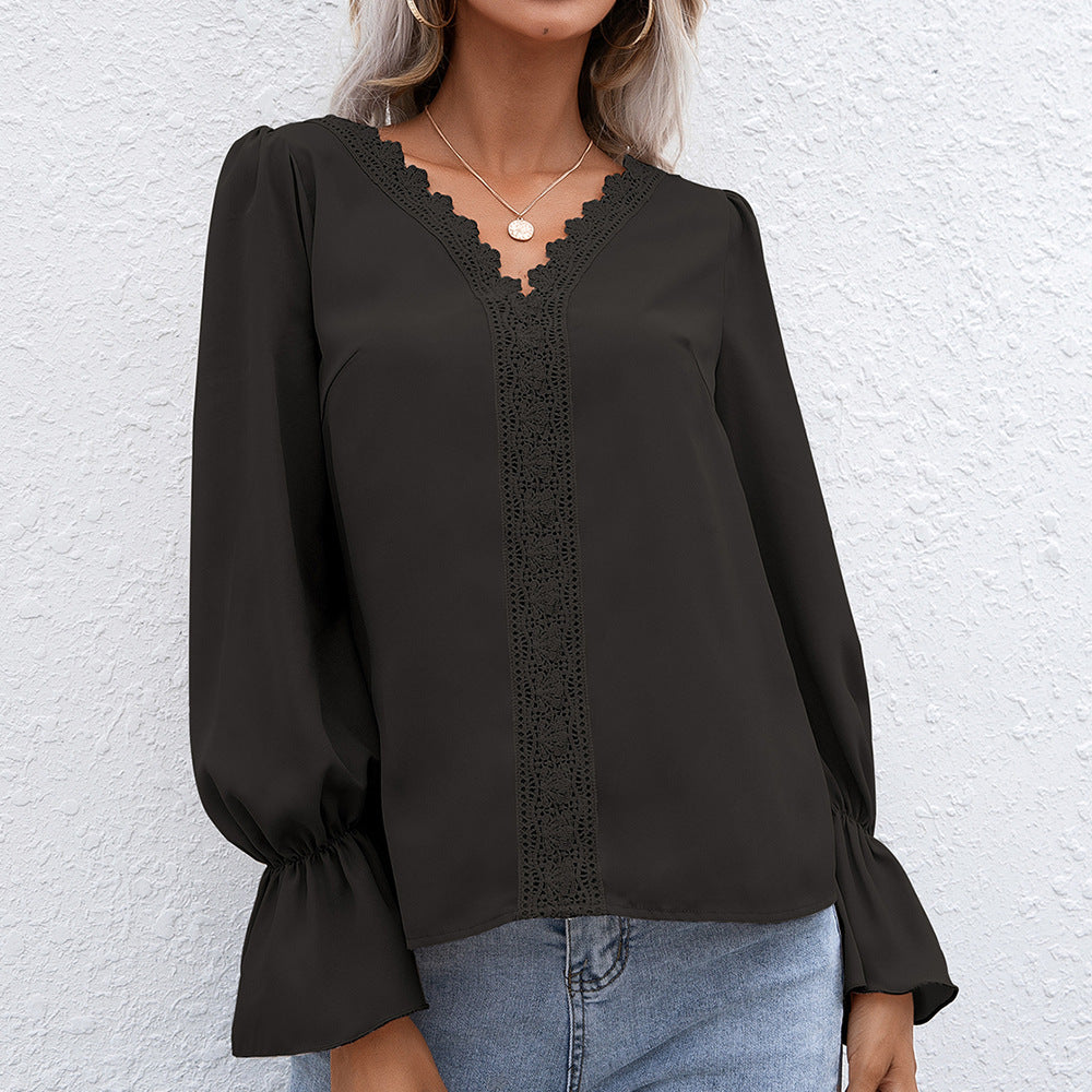 Women's Hollow Lace Long-sleeved Shirt