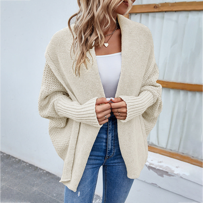 New Loose Knitted Sweater Solid Color Bat Sleeve Large Lapel Cardigan Autumn And Winter Fashion Jacket For Women Clothing