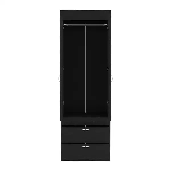 Armoire Tarento | 2 Drawer Black Wengue Finish Wardrobe - Minihomy